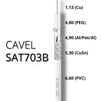 Koaxiálny kábel CAVEL SAT703B, PVC, 6,6mm, biely, 500m balenie
