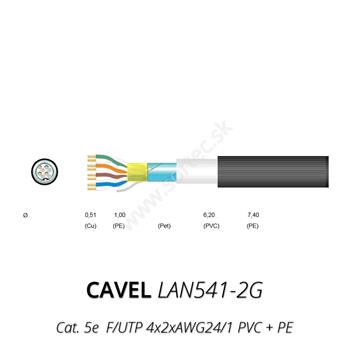 LAN kábel vonkajší CAVEL 541-2G, Cat5e, PVC+PE, F/UTP (FTP), čierny, 100m balenie