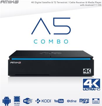 Satelitný prijímač DVB-S2/T2/C Amiko A5 COMBO (Android 7.1)