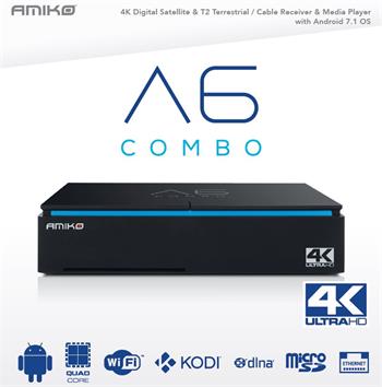 Satelitný prijímač DVB-S2/T2/C Amiko A6 COMBO - HYBRID OTT (Android 7.1)